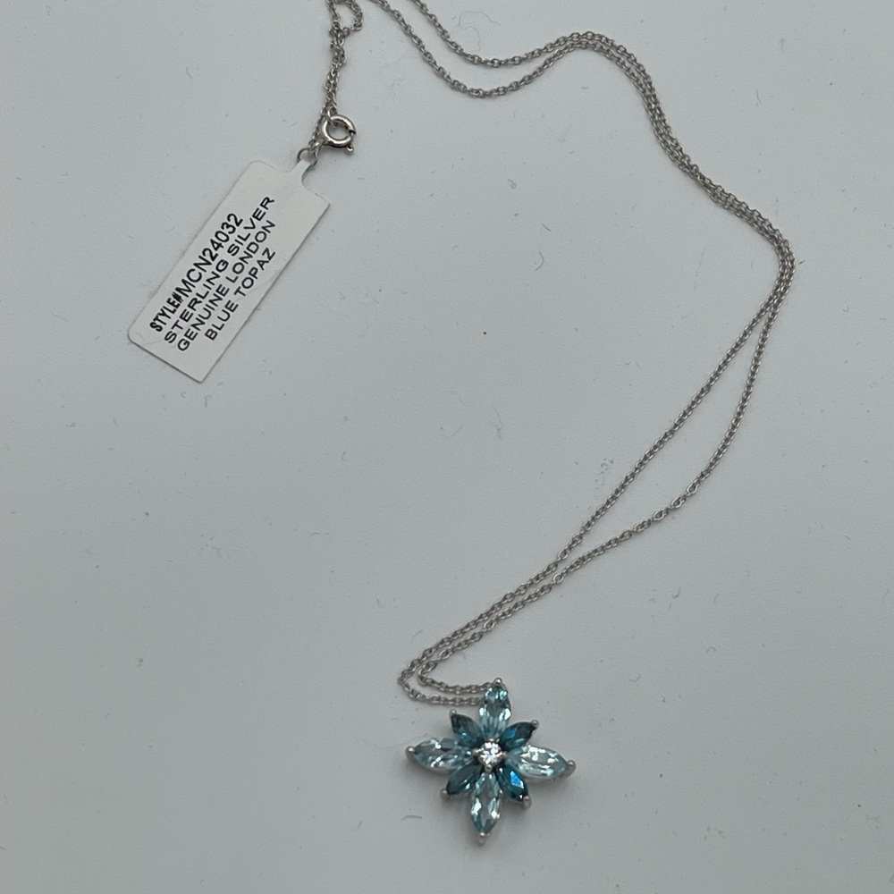 Macy’s Silver Blue Topaz Flower Pendant Necklace